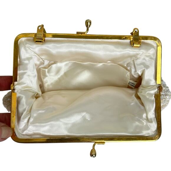 Vintage 60’s Cream Hand Beaded Clutch Purse Evening Bag Bridal Sparkle Hong Kong - Picture 4 of 10